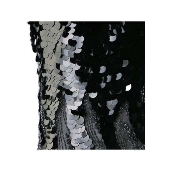 Vintage Black Silk Top with Beading, Large Sequin Discs Size Large - Picture 4 of 5